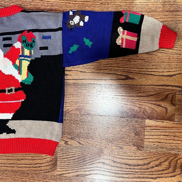 Vtg BEREK Cotton Hand Knit Ugly Christmas Sweater Tree Santa Metallic Small S - Picture 10 of 15